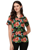 Women's Short Sleeve Casual Aloha Beach Button Down Hawaiian Shirt