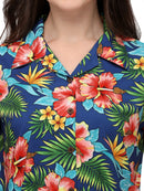 Women's Short Sleeve Casual Aloha Beach Button Down Hawaiian Shirt
