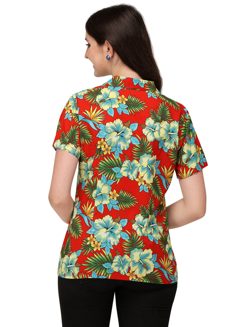 Women's Short Sleeve Casual Aloha Beach Button Down Hawaiian Shirt