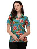 Women's Short Sleeve Casual Aloha Beach Button Down Hawaiian Shirt