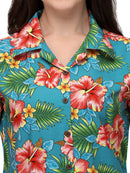 Women's Short Sleeve Casual Aloha Beach Button Down Hawaiian Shirt