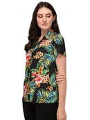 Womens Short Sleeve Casual Aloha Button Down Hawaiian Shirt For Women