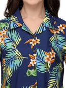 Womens Short Sleeve Casual Aloha Button Down Hawaiian Shirt For Women