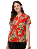 Womens Short Sleeve Casual Aloha Button Down Hawaiian Shirt For Women