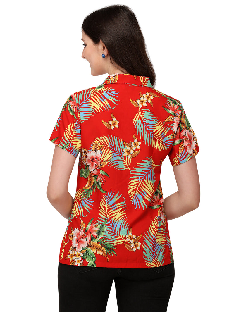 Womens Short Sleeve Casual Aloha Button Down Hawaiian Shirt For Women
