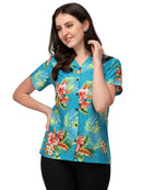 Womens Short Sleeve Casual Aloha Button Down Hawaiian Shirt For Women