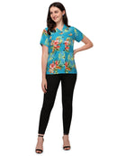 Womens Short Sleeve Casual Aloha Button Down Hawaiian Shirt For Women